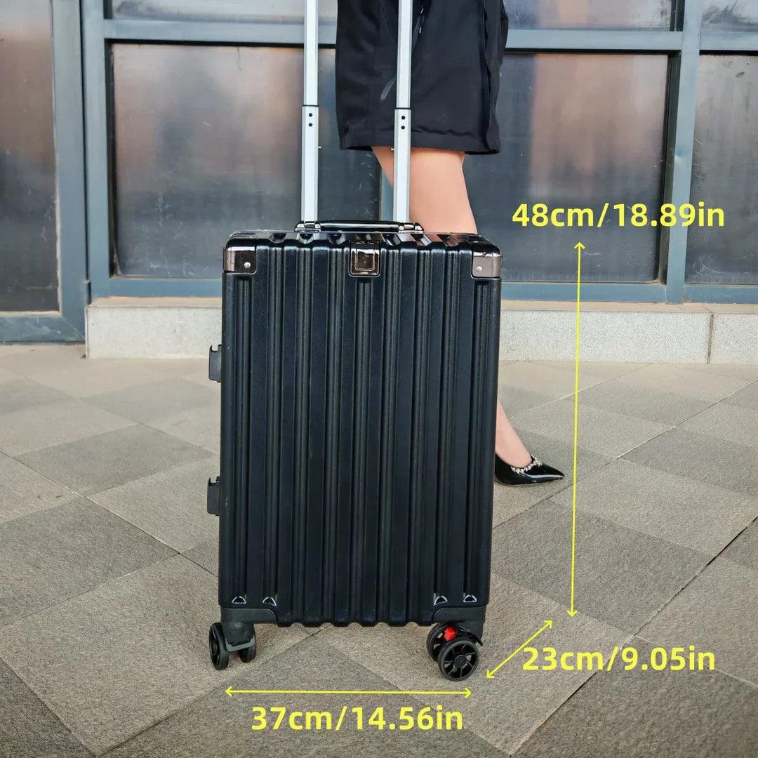 Compacte hardshell handbagage koffer met lichtgewicht aluminium frame, perfect voor korte trips.