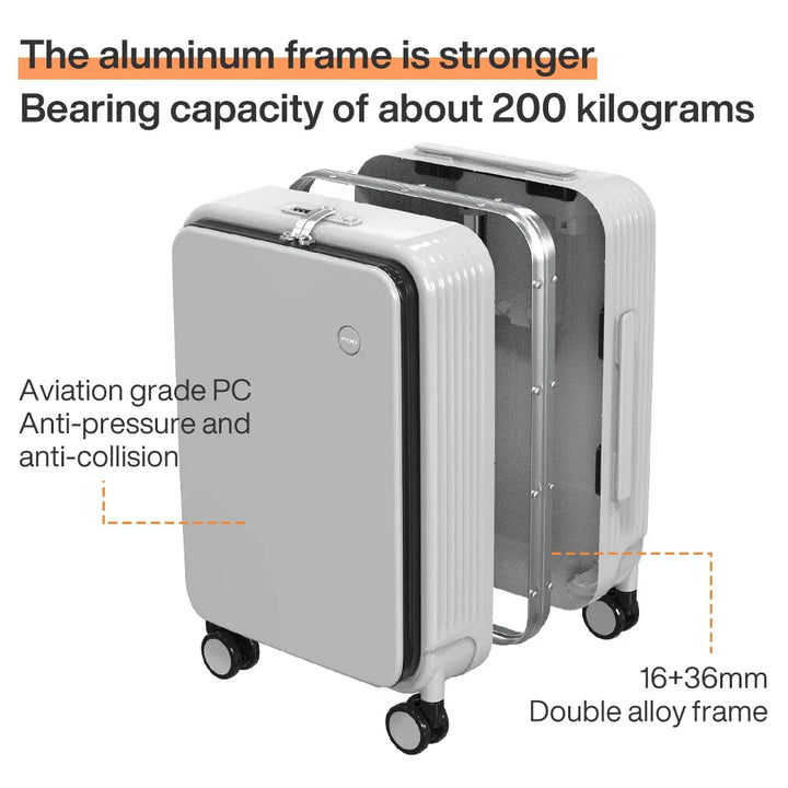 Robuuste aluminium hardshell reiskoffer met USB-oplaadpunt. Geschikt voor frequent reizen en vakantie.