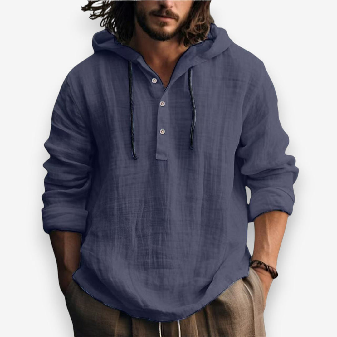 Trendy heren hoodie met knoopsluiting en capuchon, perfect voor een stijlvolle herfstlook. Zachte stof.