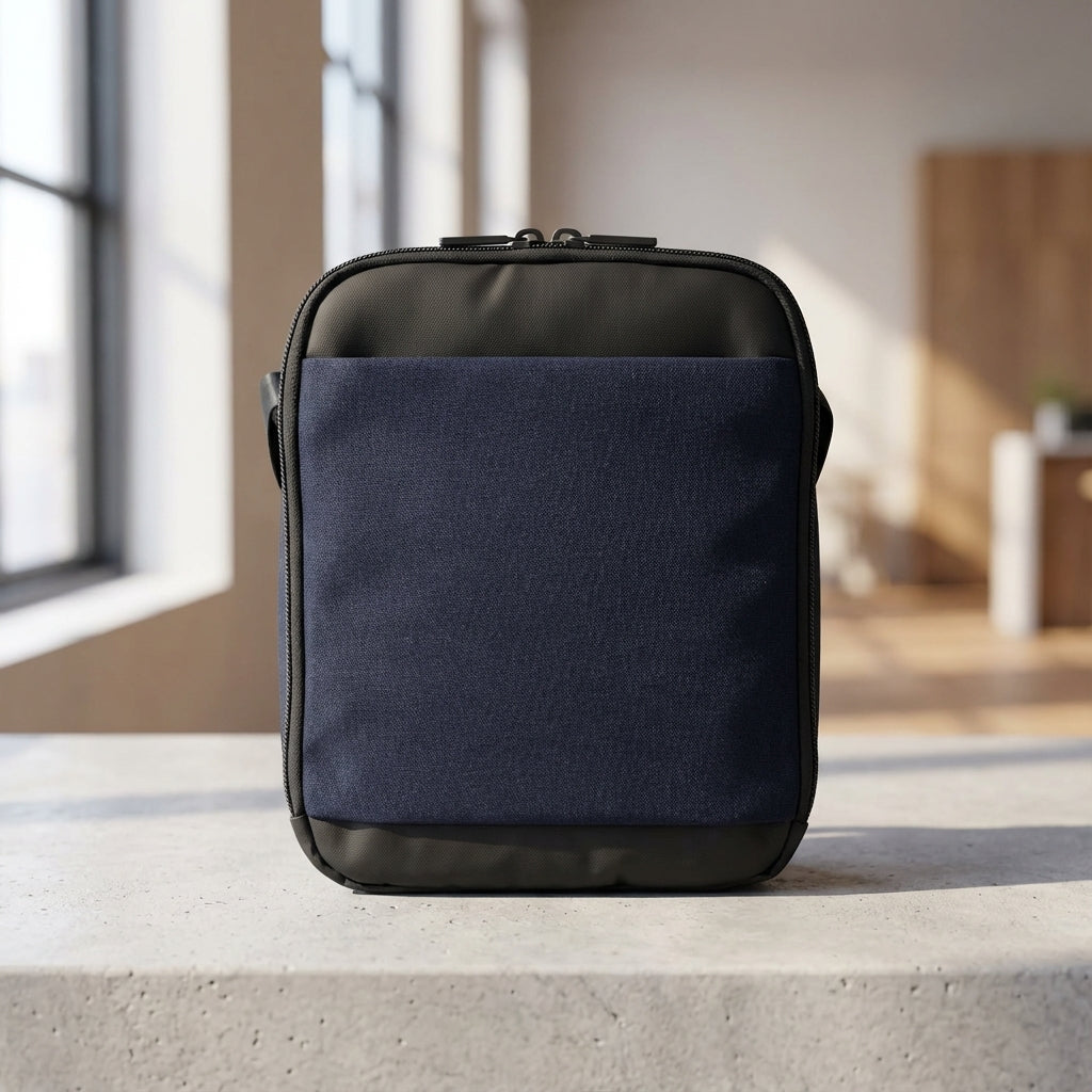 Zwarte heren messenger tas CarryGuard met organizer, compact en waterafstotend, ideaal voor dagelijks gebruik.