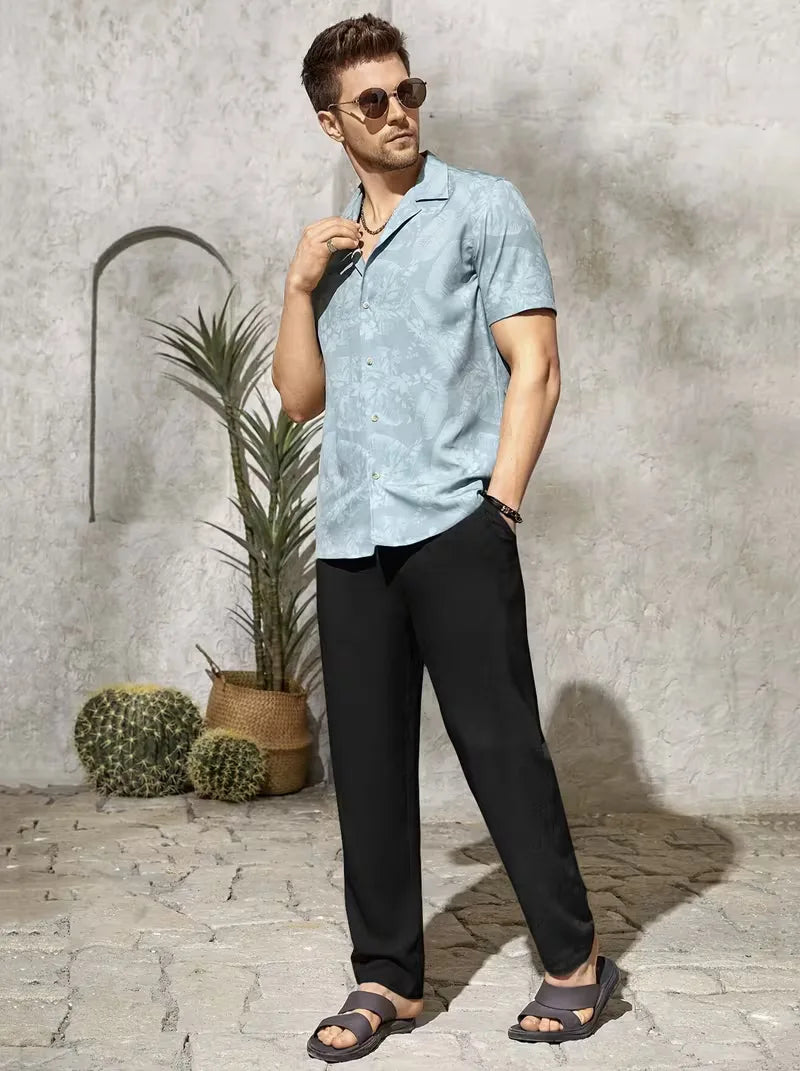 Olijfgroene heren pantalon, ademend, straight leg, trekkoord, stijlvol en comfortabel.