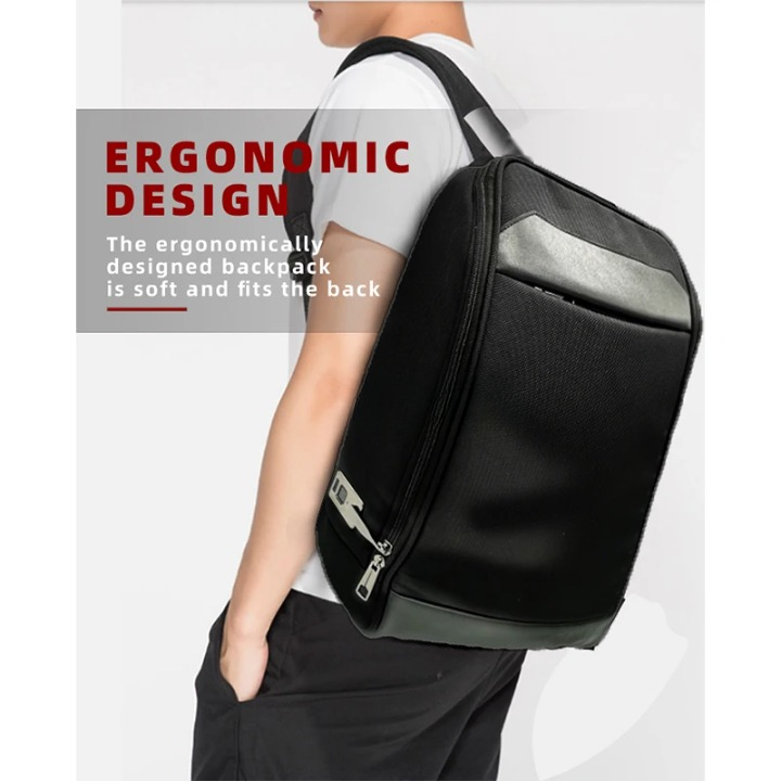 Duurzame zakelijke reisrugzak voor heren met vingerafdrukslot, USB-lader en laptopvak. Veilige smart bag.
