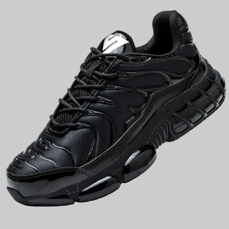 Zwarte heren veiligheidsschoenen met stalen neus en antislipzool, perfect voor werkkleding en bescherming.