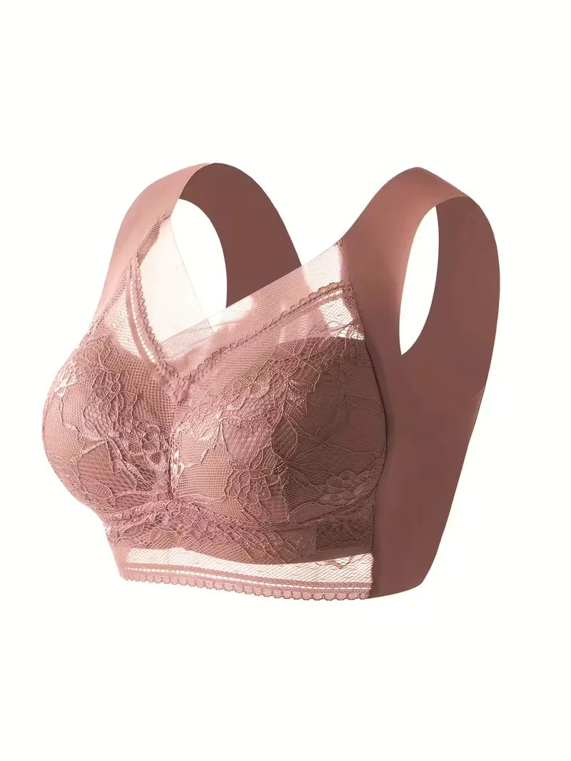 Kanten V-hals comfort bh, dagelijks, naadloos, brede bandjes voor steun.