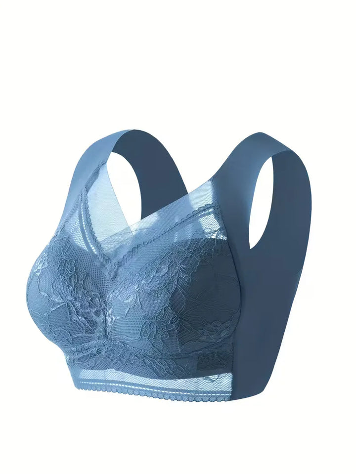 Comfortabele kanten V-hals dames bh, brede bandjes voor dagelijkse steun.