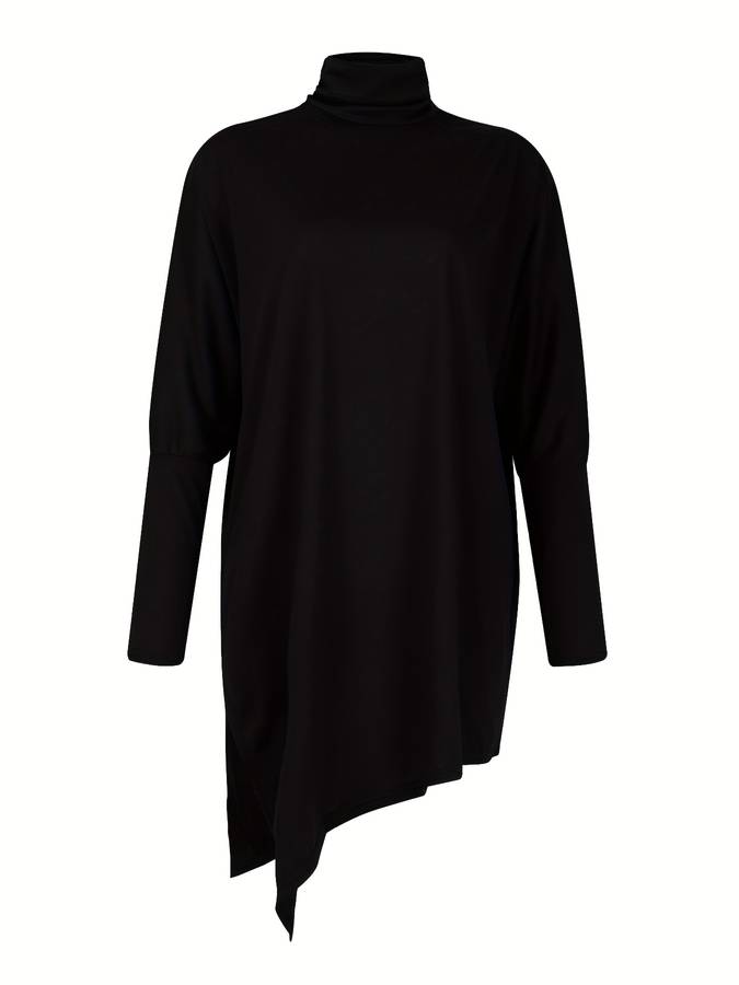 Comfortabele zwarte lange gebreide coltrui voor dames, ideaal voor wintermode.