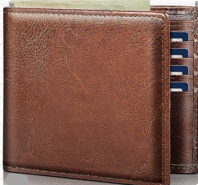 Compacte zwarte bifold RFID leren portemonnee voor heren, beschermt pasjes tegen skimmen.