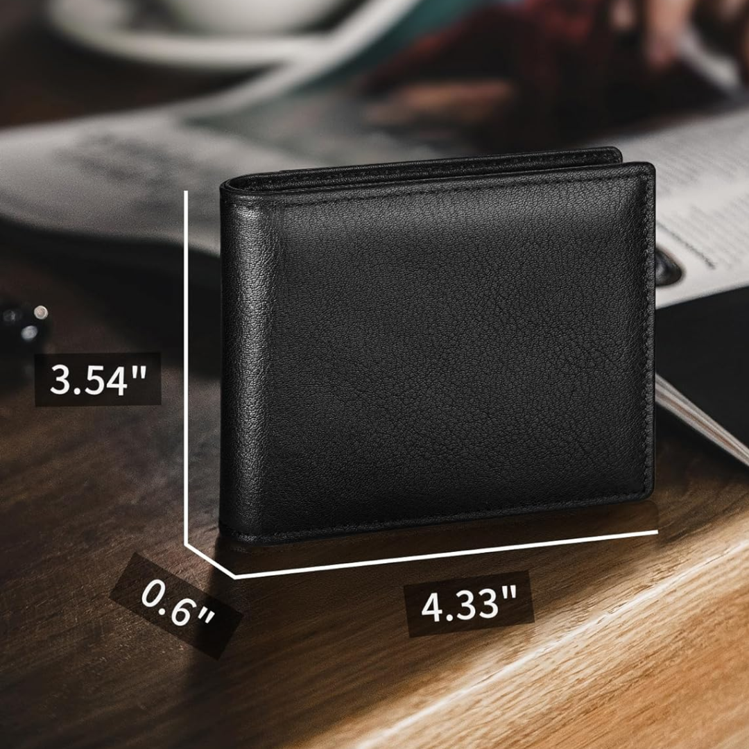 Leren heren portemonnee met bifold ontwerp, RFID bescherming en ruim briefgeldvak in bruin.