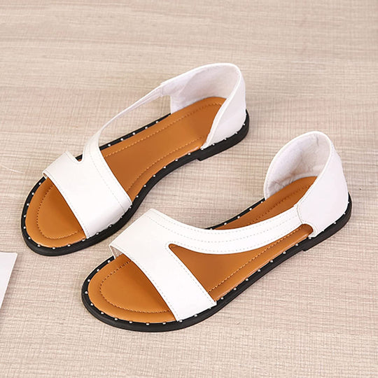 Witte platte damesslippers van leer, comfortabele zomerschoenen voor vrije tijd