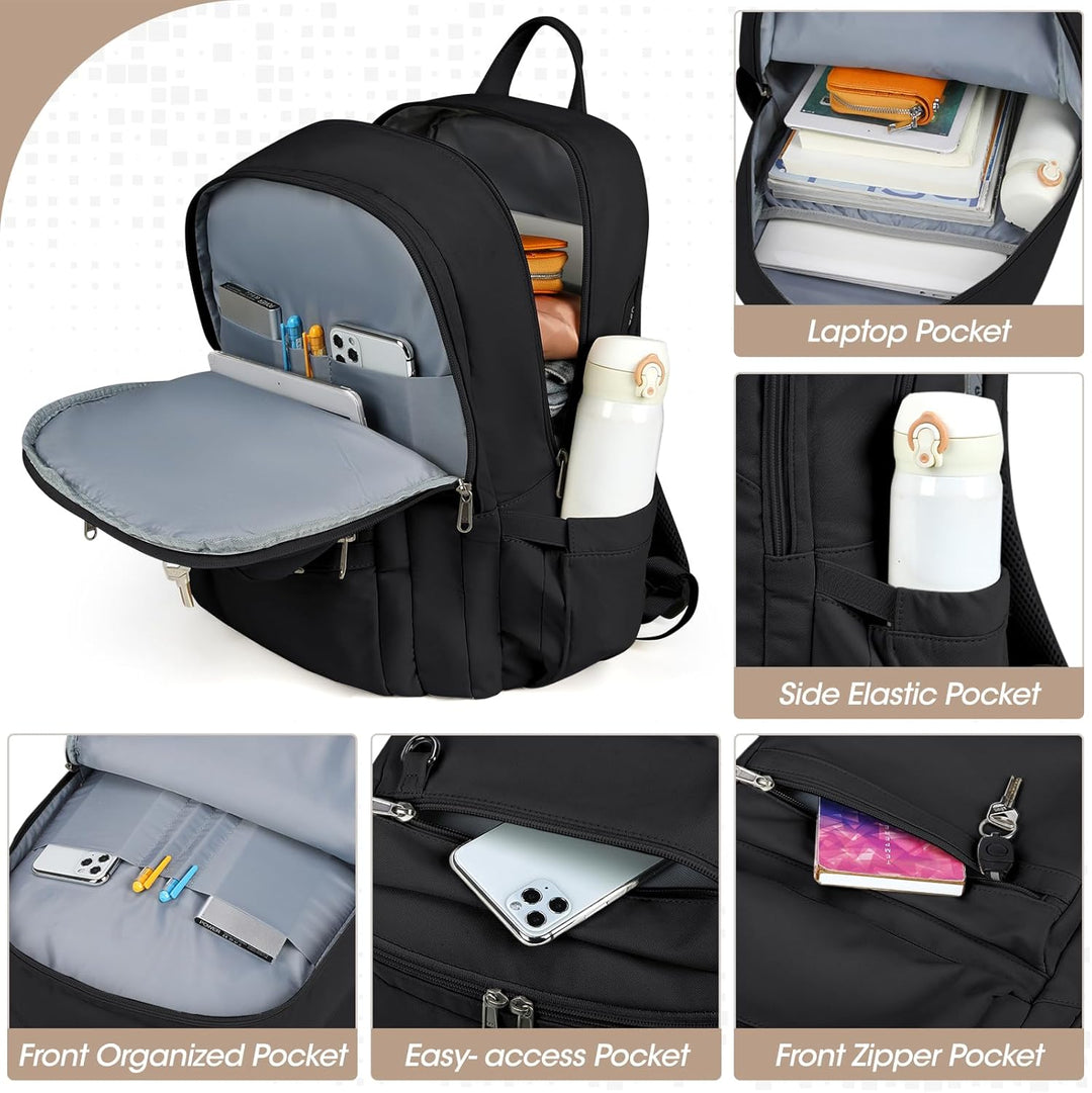 Unisex schoolrugzak in zwart voor 15.6" laptop, met slimme organisatievakken en ergonomisch draagcomfort.