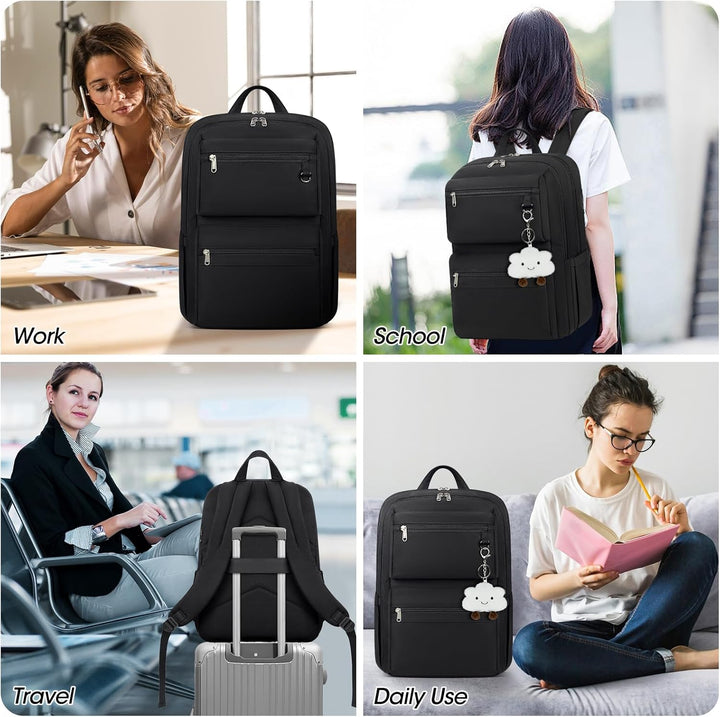 Duurzame zwarte laptoptas (15.6") geschikt als school-, reis- of bagagerugzak met handige USB-poort.