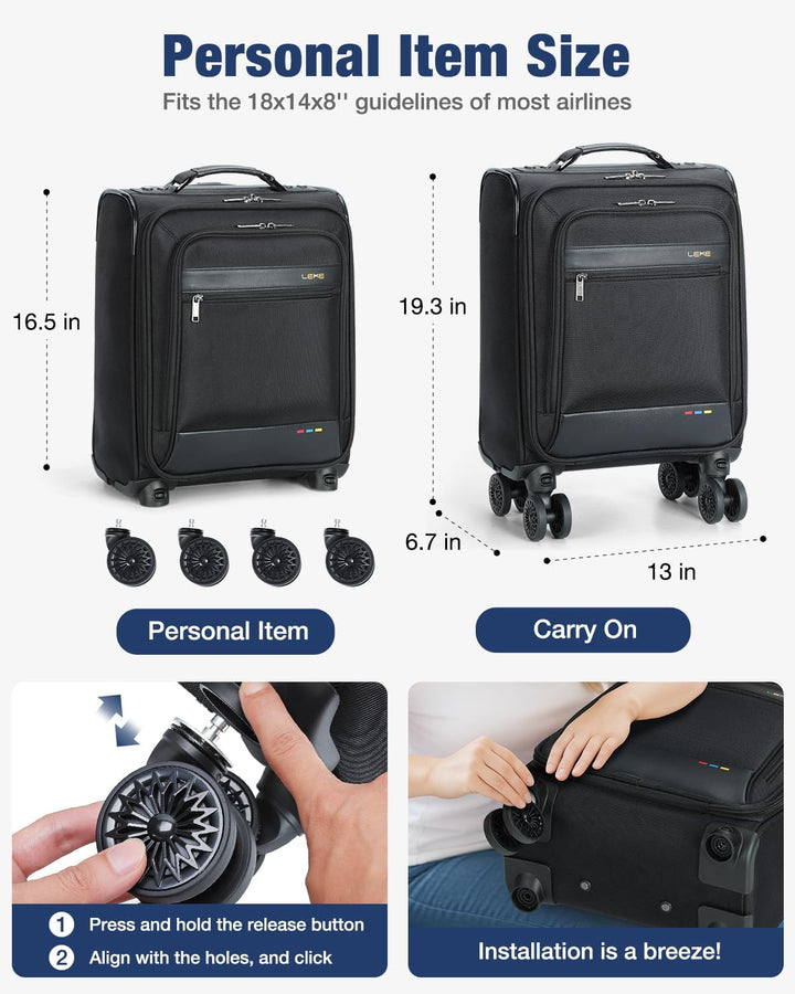 Compacte, zwarte handbagage koffer met verstelbare trekstang en soepele wielen; ideaal voor reizen met het vliegtuig.