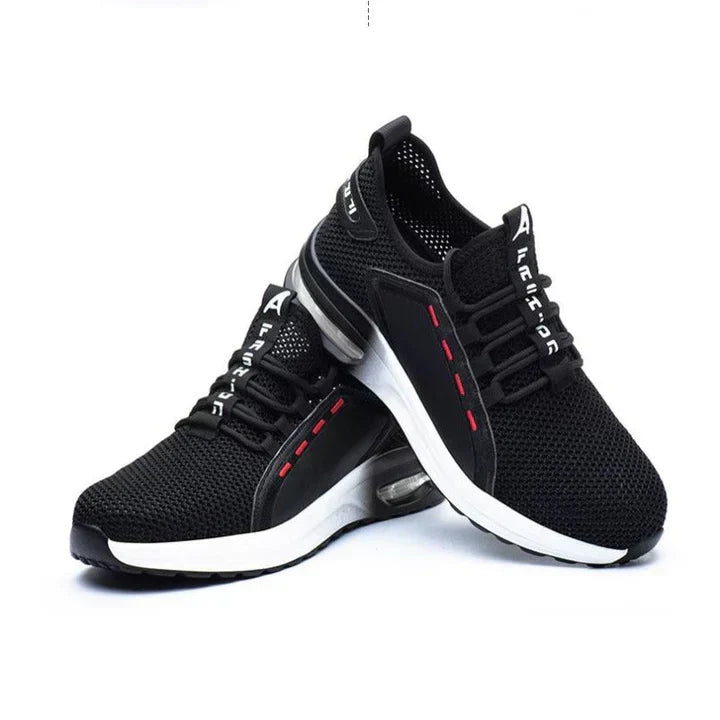 "Zwarte orthopedische werkveiligheidsschoenen heren met stevige zool, biedt comfort en duurzaamheid bij langdurig gebruik."