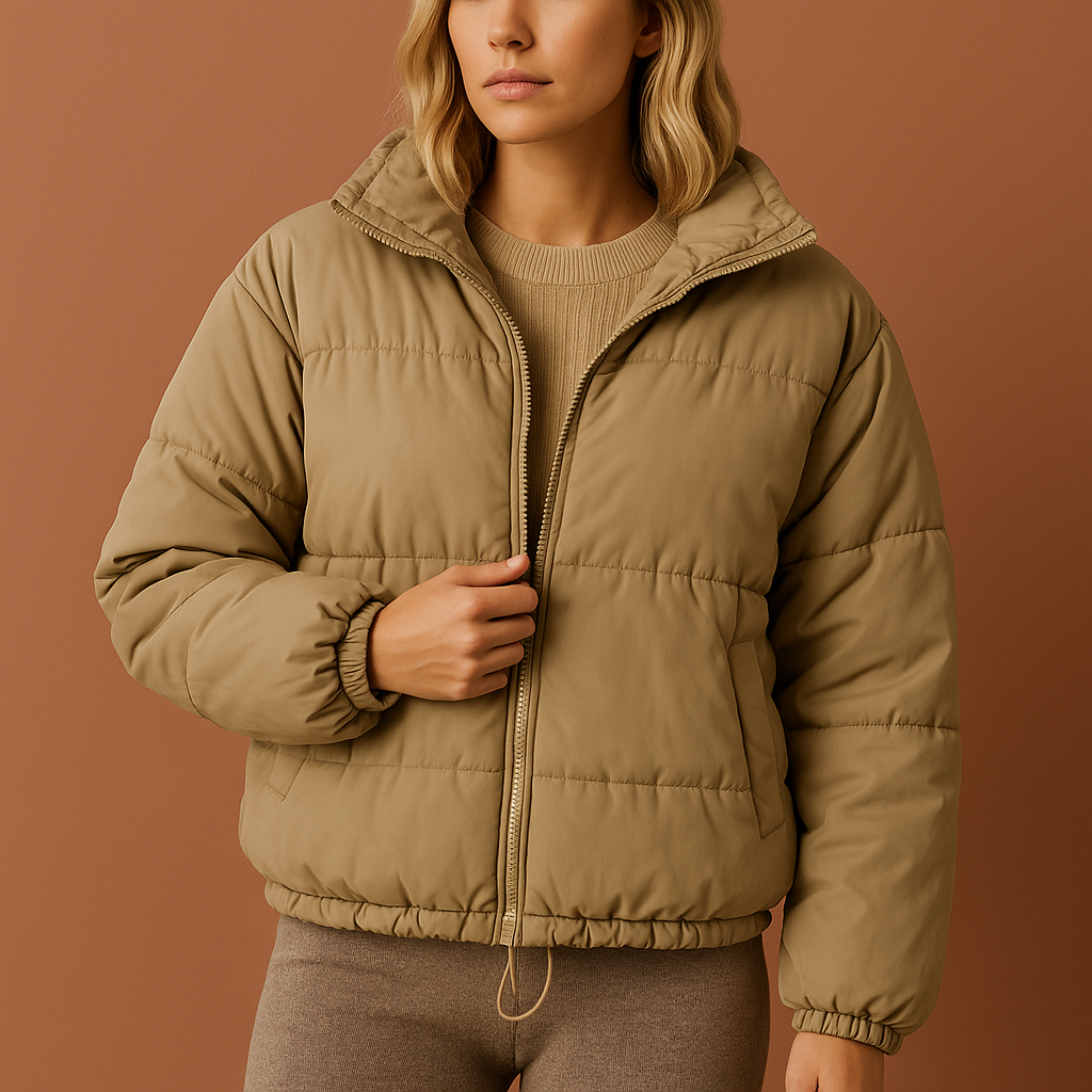 Abrikoos dames oversized gewatteerde jas, comfortabele en modieuze donsjas, perfect voor koud weer en buitenactiviteiten.