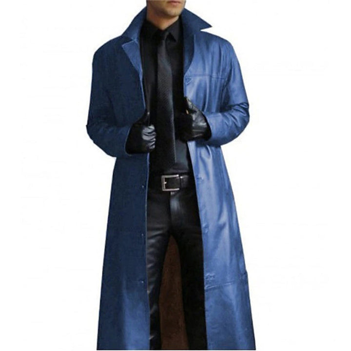 Zwarte premium leren herenjas, stijlvol en warm, geschikt voor herfst en winter, met hoogwaardige details.