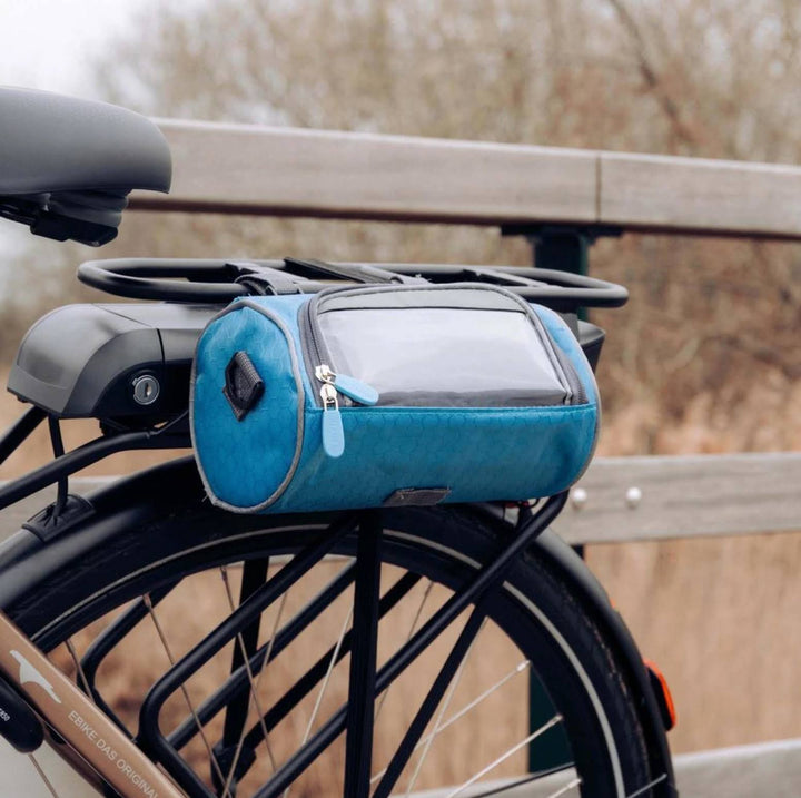 Waterdichte fietstas met touchscreen, perfect voor veilige opslag van je smartphone onderweg.
