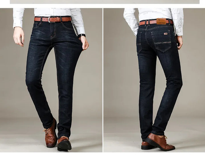 "Zwarte stretch jeans heren, slim fit, comfortabel en stijlvol met elastische pasvorm, modern uiterlijk ideaal voor elke gele
