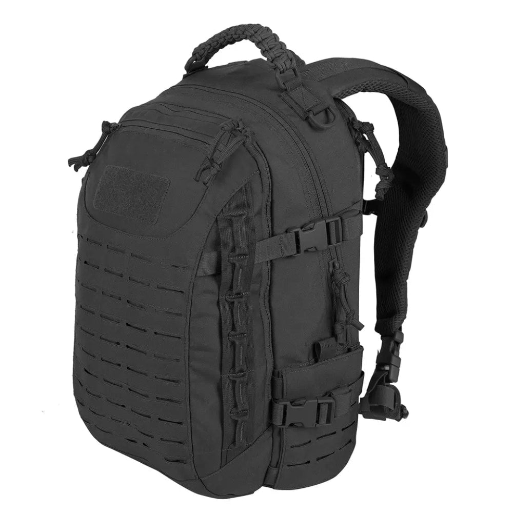 Ergonomische commando rugzak 30L+ achterkant met gewatteerde schouderbanden voor comfortabel dragen.