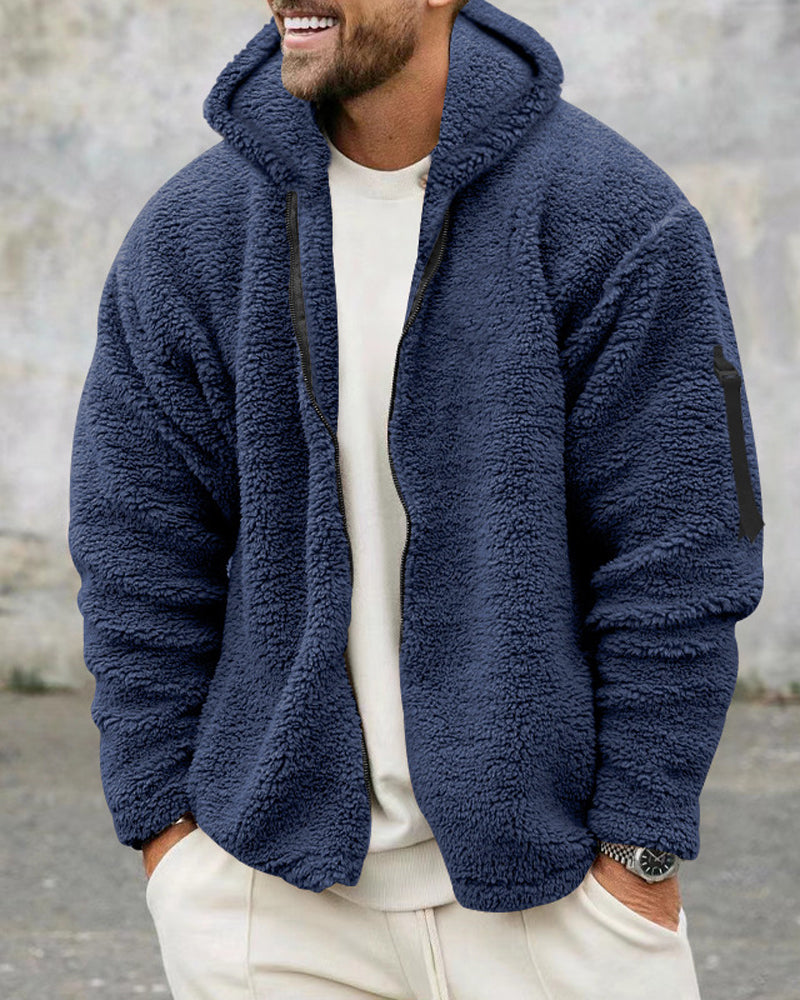 "Zwarte thermische zip trui met capuchon, hoogwaardige stof, casual stijl voor koude seizoenen en dagelijks gebruik."