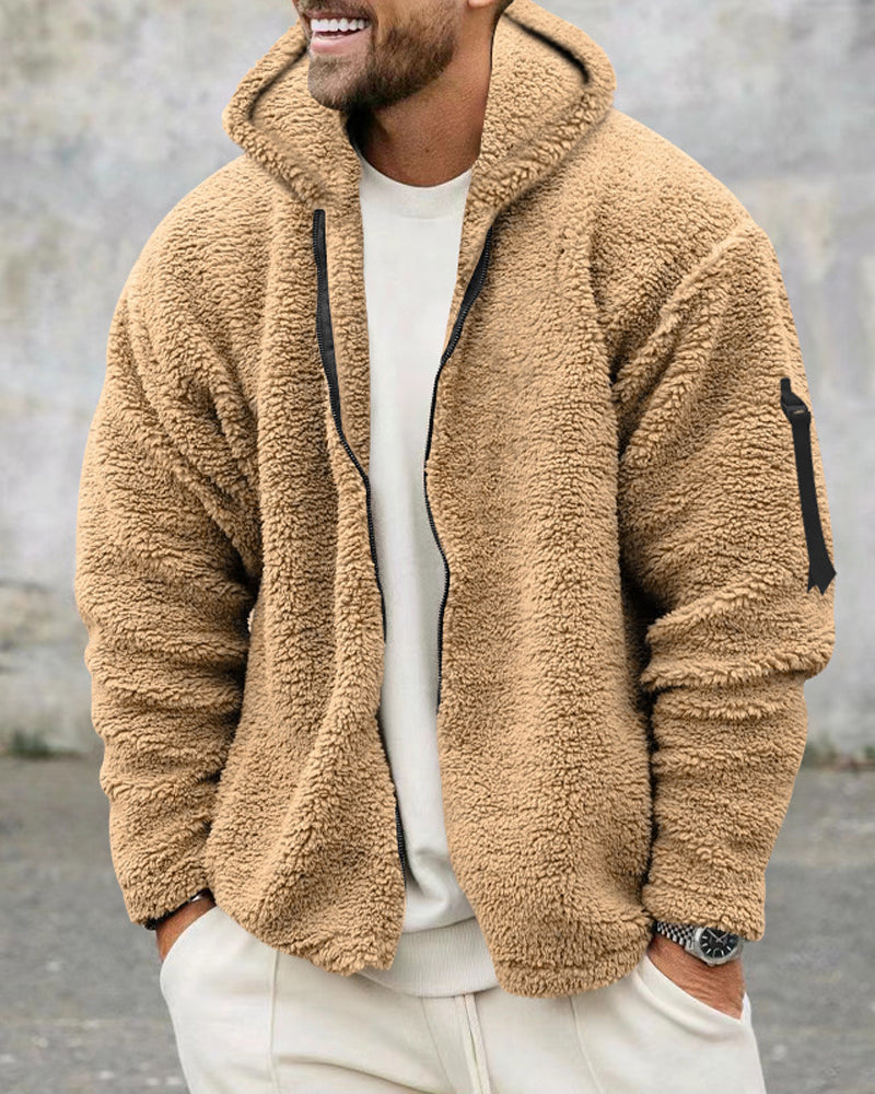 "Zwarte thermische zip trui met capuchon, hoogwaardige stof, casual stijl voor koude seizoenen en dagelijks gebruik."