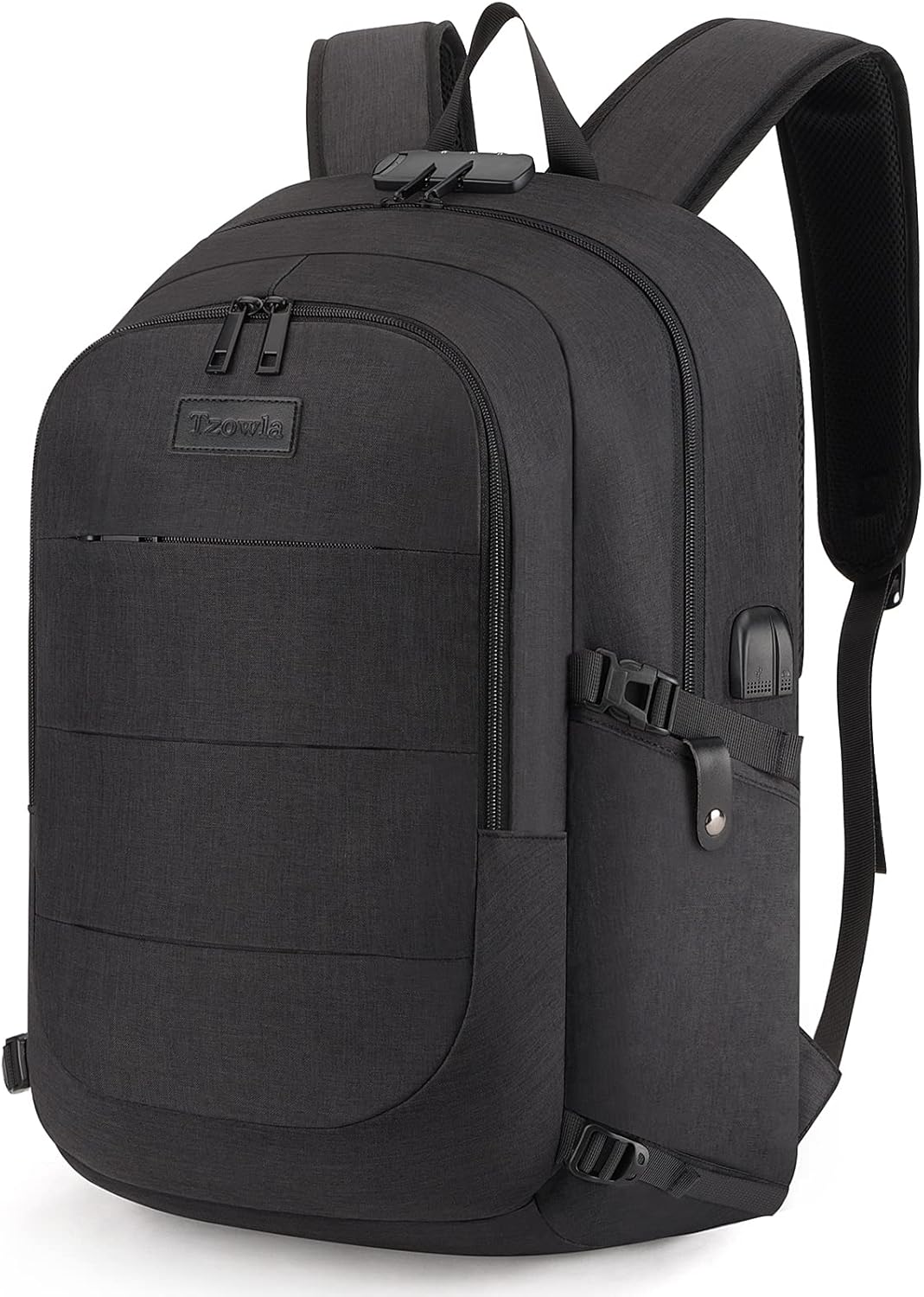 Zwarte unisex anti-diefstal laptop reisrugzak met USB-poort, 30-50L.
