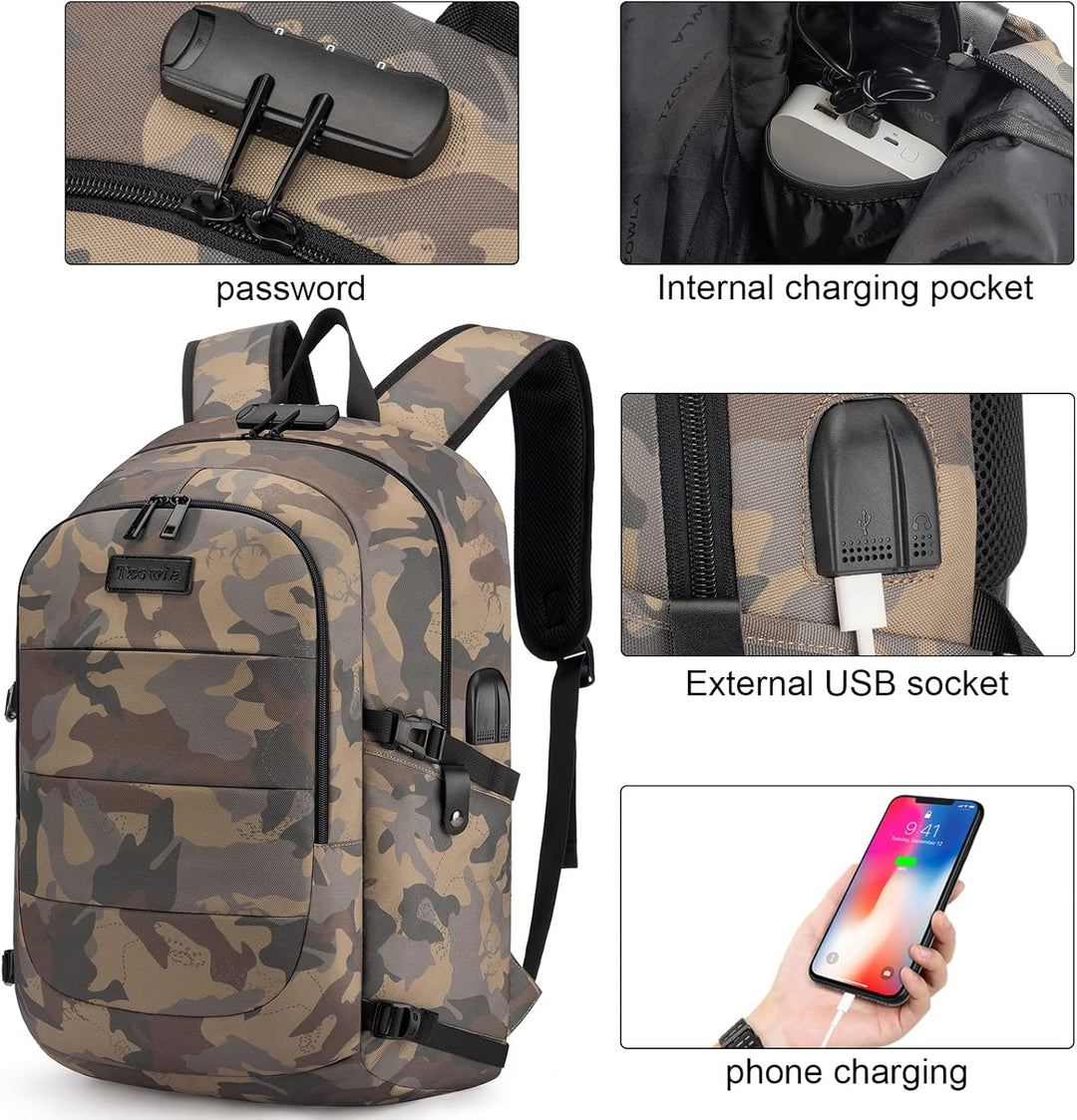 Blauwe anti-diefstal laptoprugzak 30-50L, ergonomisch en comfortabel te dragen.