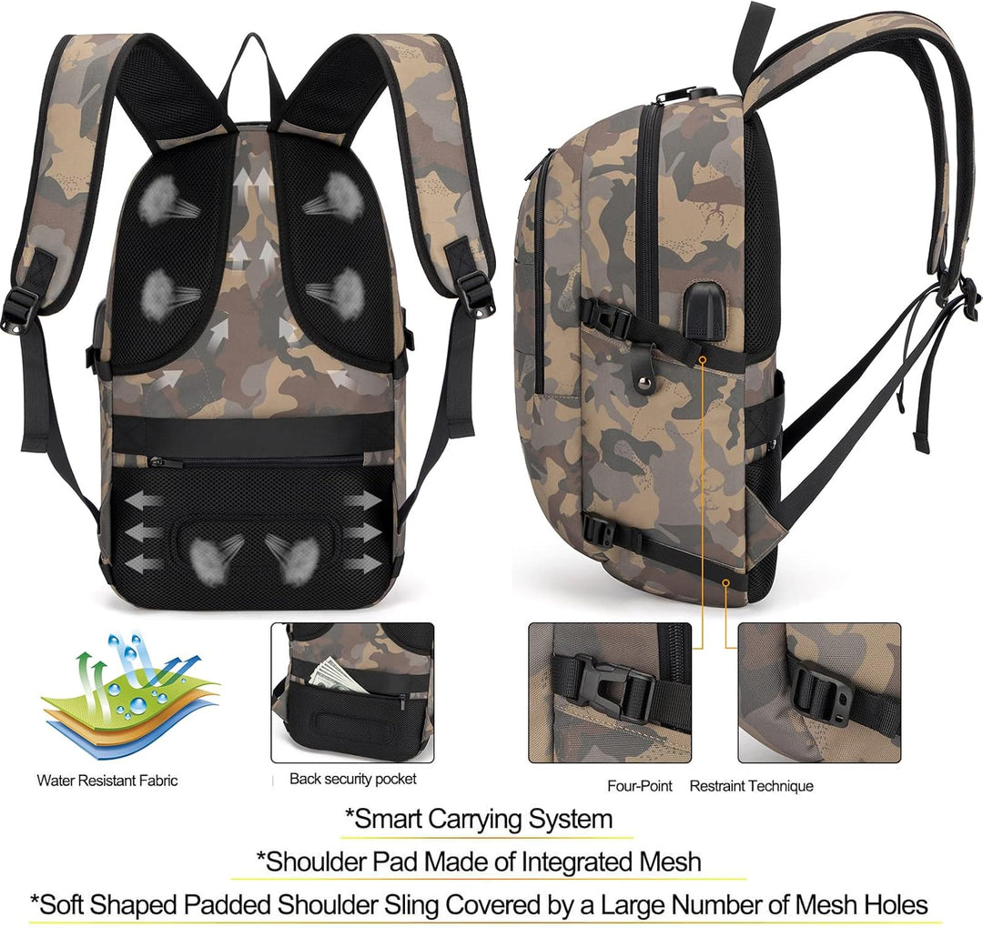 Grijze unisex reisrugzak, extra groot, met slimme anti-diefstal functies & USB.