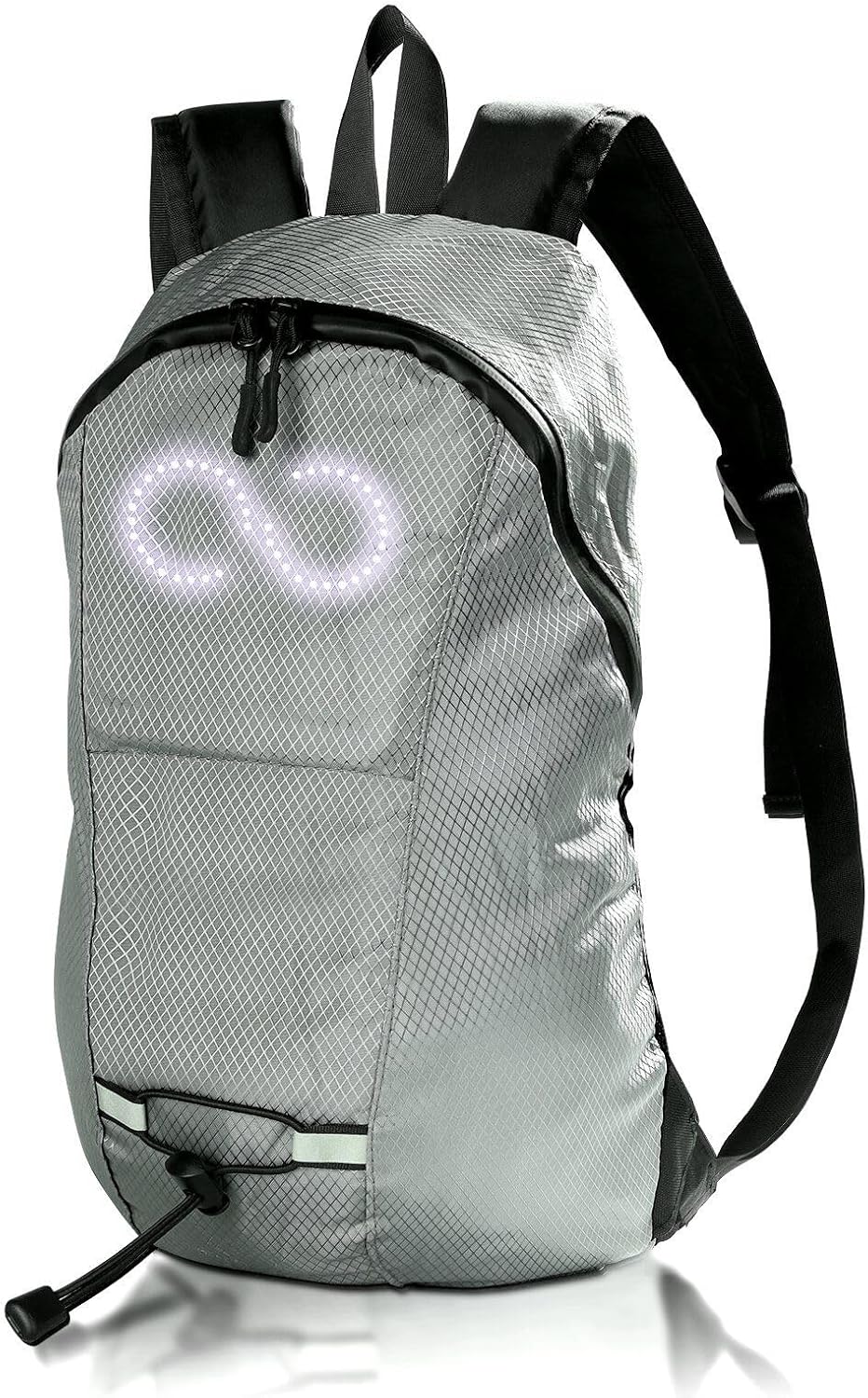 Zwarte unisex LED reisrugzak met waterdichte stof en lichtgevend display voor extra veiligheid en stijl.
