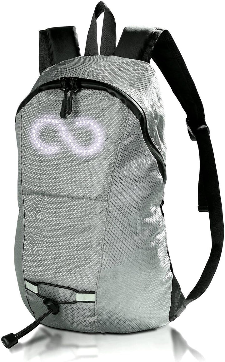 Zwarte unisex LED reisrugzak met waterdichte stof en lichtgevend display voor extra veiligheid en stijl.