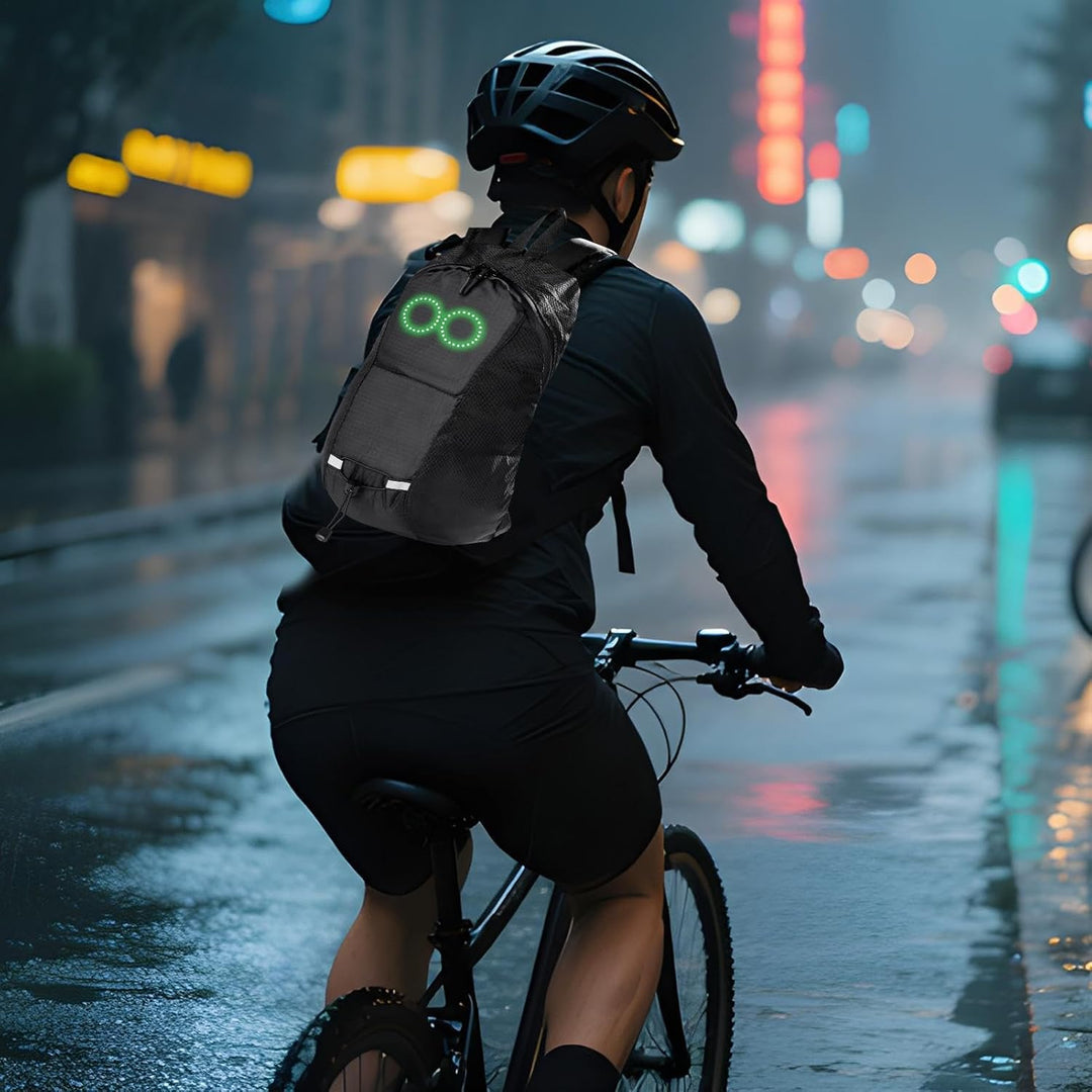 Veiligheidsrugzak met dynamische LED-verlichting, waterdicht en perfect voor donkere omstandigheden.