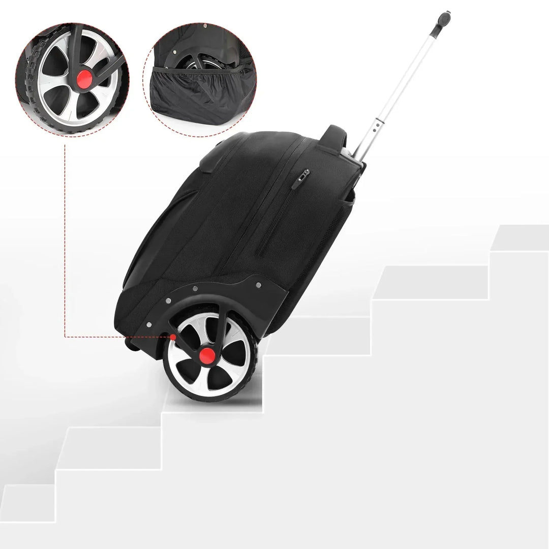 Zwarte unisex rolbare laptoprugzak Helsinki, 3-in-1 trolley handbagage, ideaal voor werk, school en reizen.