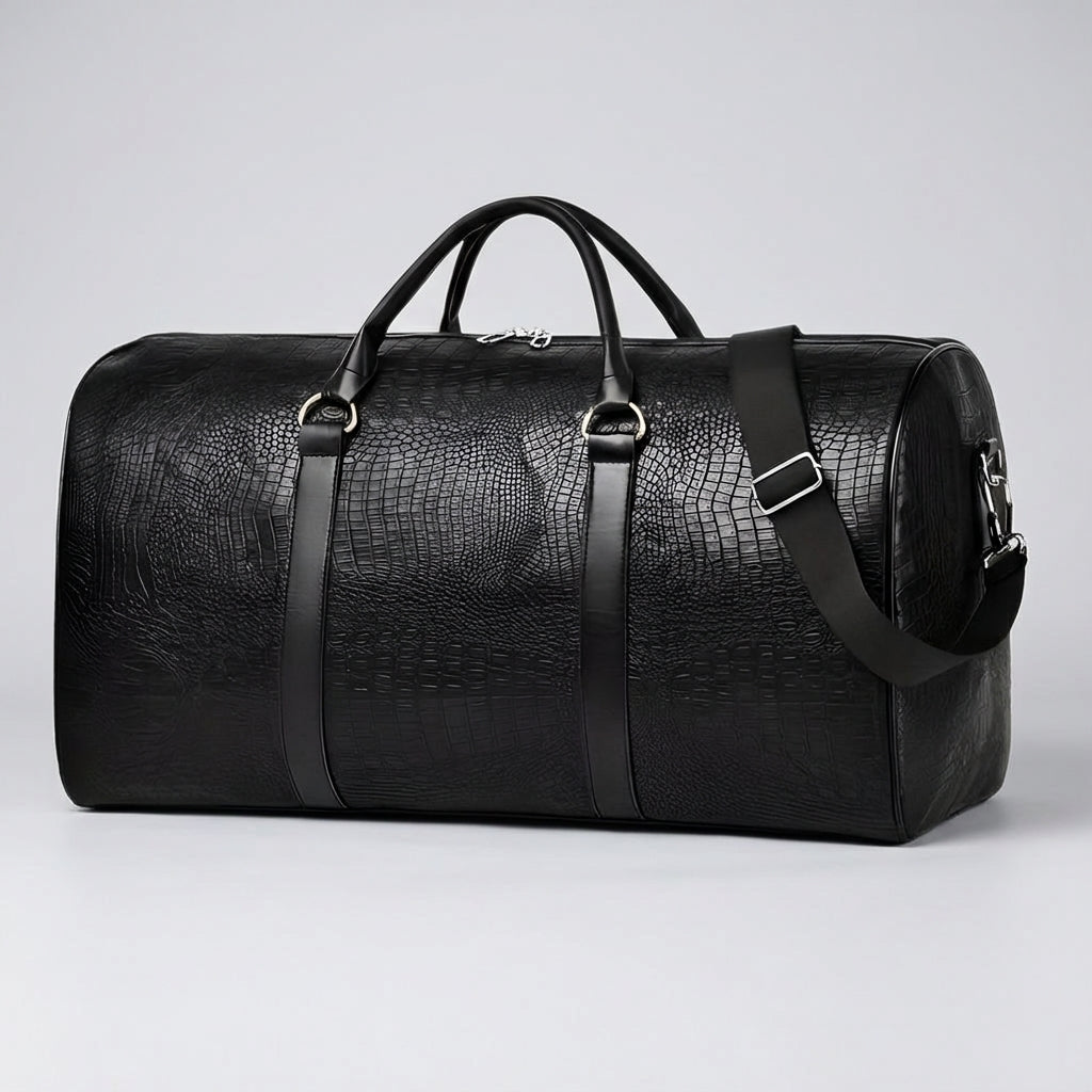 Stijlvolle Spaceline reistas in zwart en donkerbruin met duurzaam materiaal, perfect als handbagage.