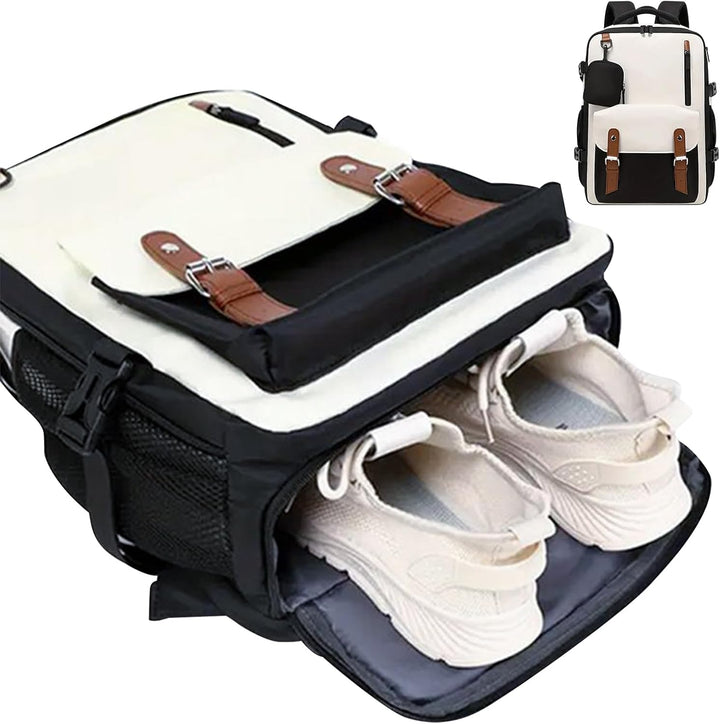 Zwarte unisex waterdichte reisrugzak met grote capaciteit, uitbreidbaar voor al je bagage en avonturen.