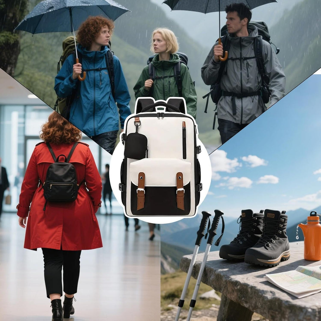 Unisex waterdichte reisrugzak gedragen door een reiziger, comfortabel en stijlvol voor elke trip of outdoor activiteit.