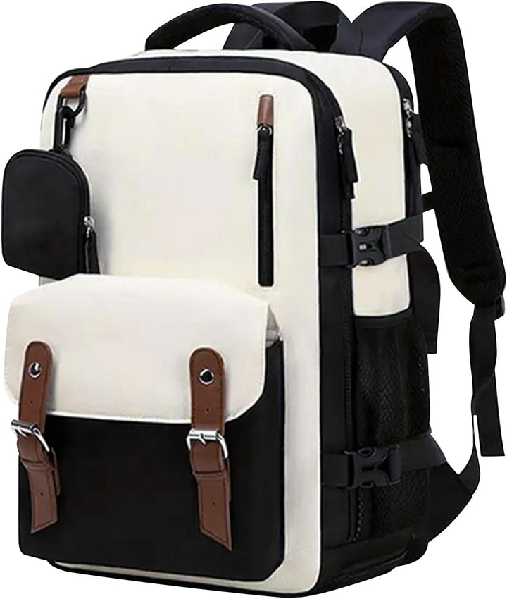 Grote capaciteit reisrugzak op vliegveld, perfect als handbagage en geschikt voor lange reizen of stedentrips.