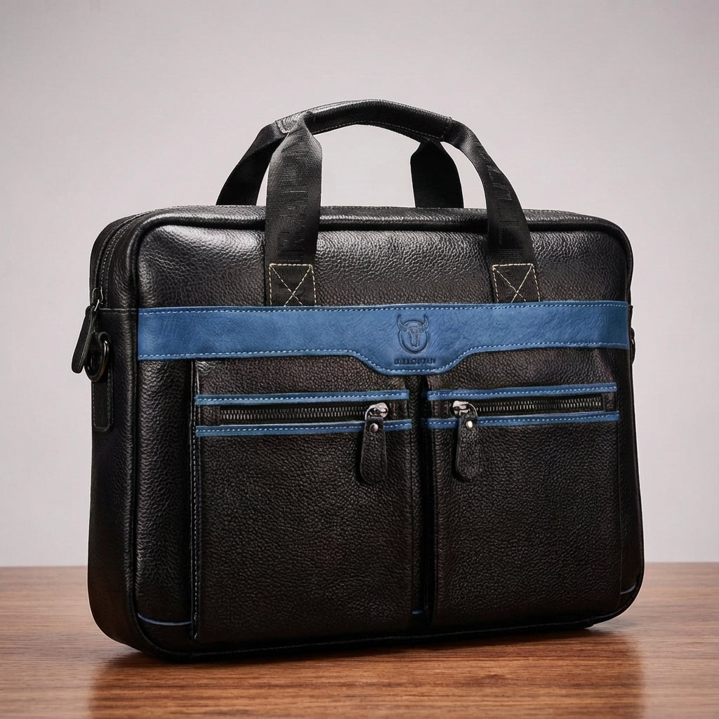 Detail van de UrbanSling zakelijke laptoptas, met verstelbare schouderband en ritsvakken.