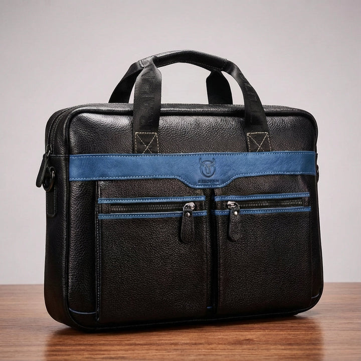Detail van de UrbanSling zakelijke laptoptas, met verstelbare schouderband en ritsvakken.