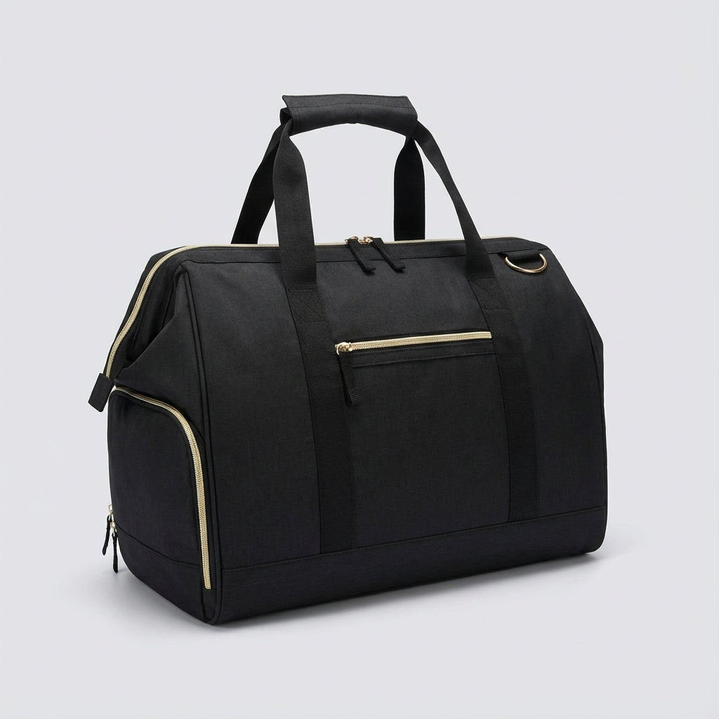 Unisex zwarte waterbestendige sporttas van oxford stof, 33 liter weekendtas perfect voor reizen en gym.