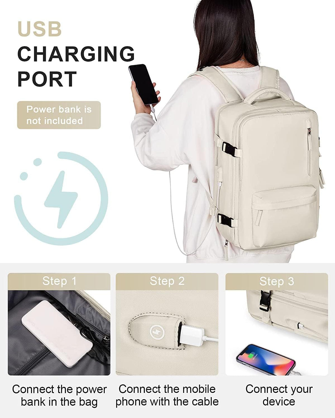 Multifunctionele waterdichte rugzak met schoenenvak en USB-oplaadfunctie.