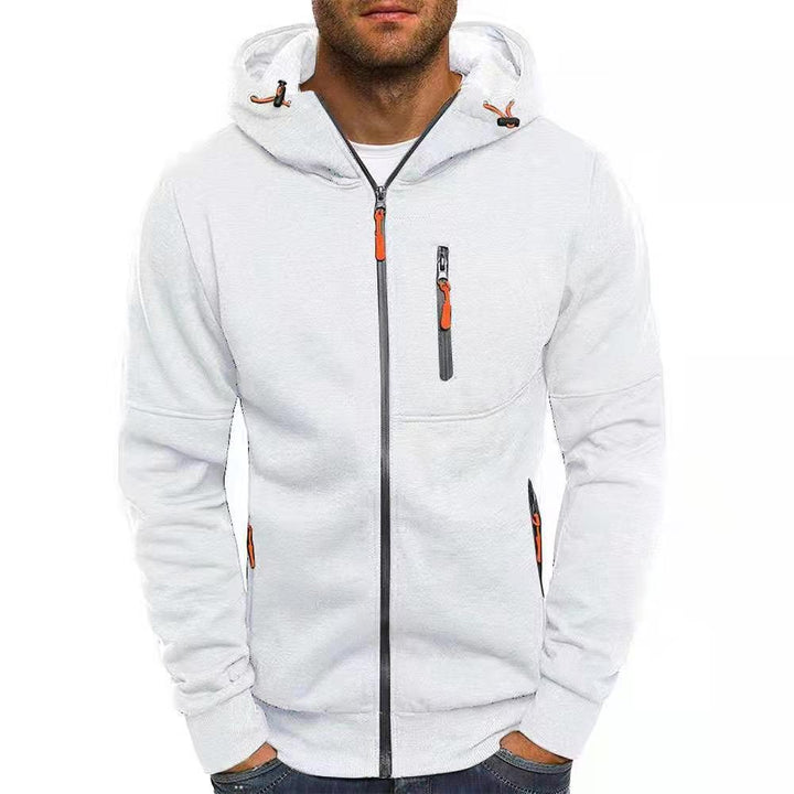 "Zwarte wollen heren hoodie met capuchon en rits, trendy stijl voor warmte en comfort, perfecte pasvorm voor casual draag."