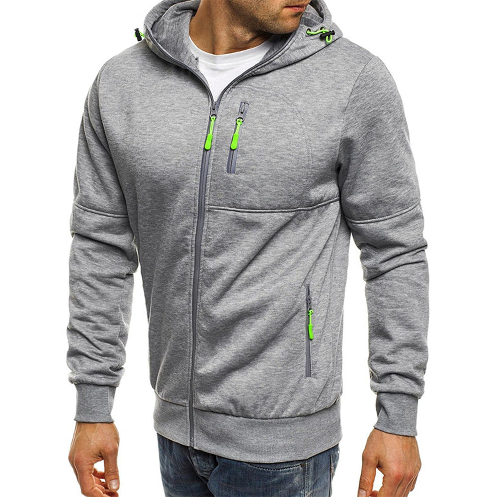 "Zwarte wollen heren hoodie met capuchon en rits, trendy stijl voor warmte en comfort, perfecte pasvorm voor casual draag."