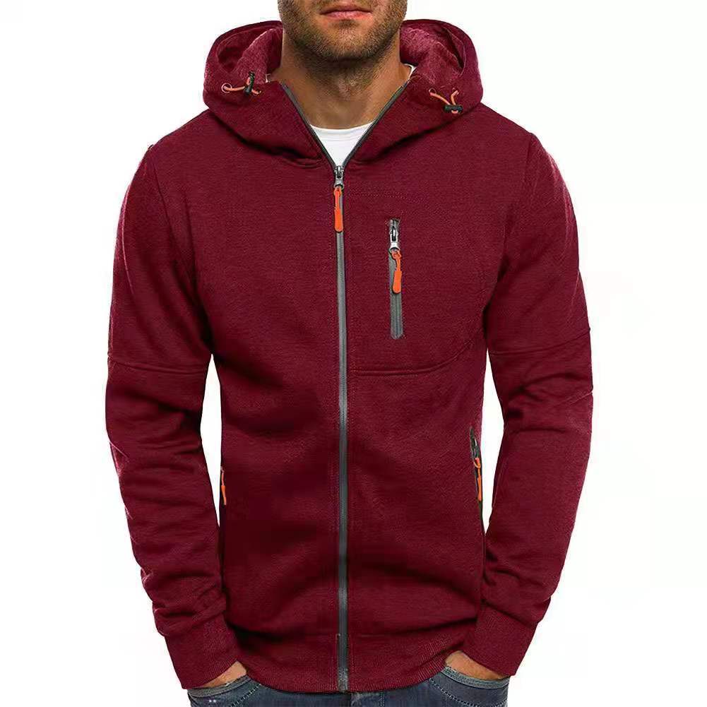 "Zwarte wollen heren hoodie met capuchon en rits, trendy stijl voor warmte en comfort, perfecte pasvorm voor casual draag."