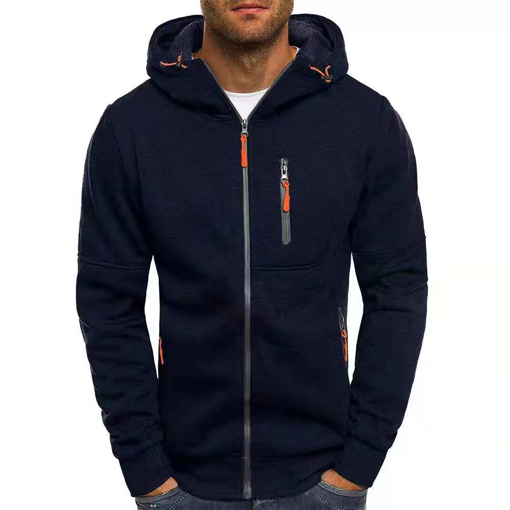 "Zwarte wollen heren hoodie met capuchon en rits, trendy stijl voor warmte en comfort, perfecte pasvorm voor casual draag."